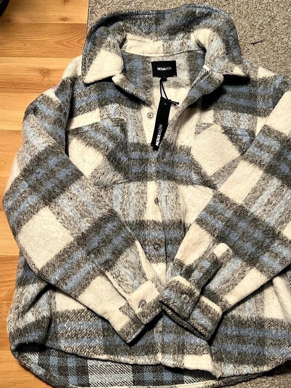 Nova Men Men's Plaid Shirt Jacket Blue & White Large NWT